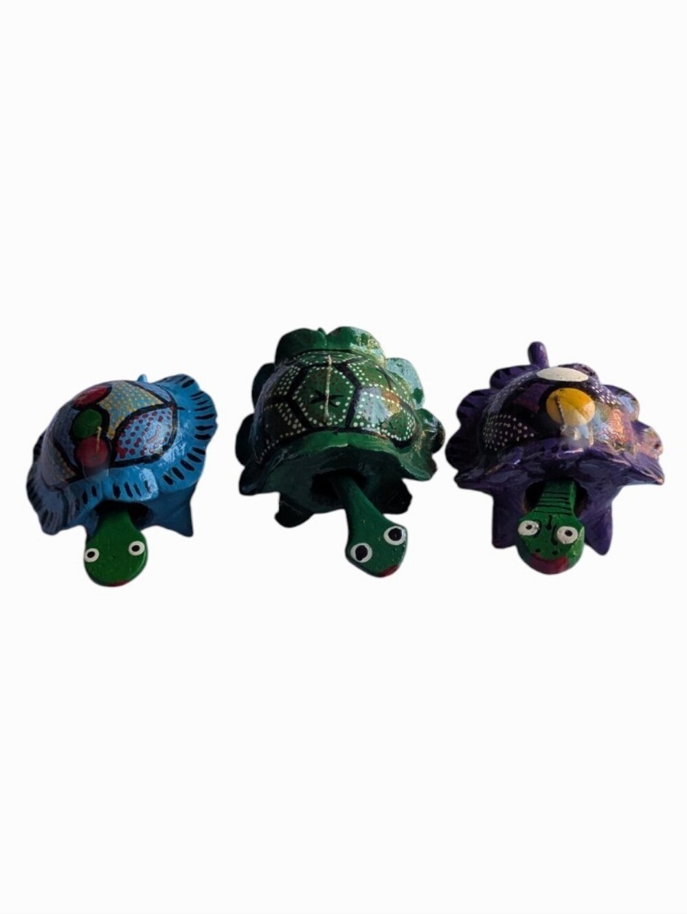 3 Piece Traditional Mexican Folk Art Miniature Wooden Bobblehead Turtles